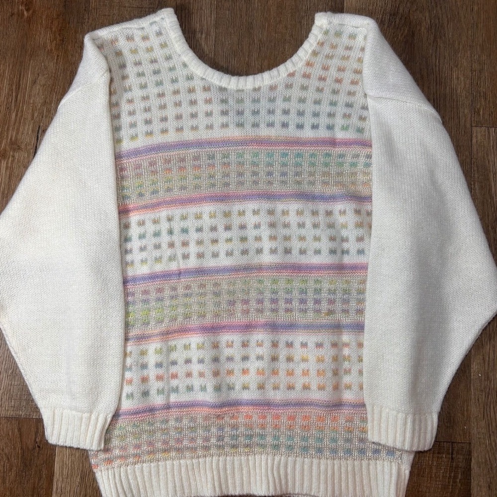 Vintage Justin Allen Pastel Metallic Knit Sweater Cottagecore USA Scoop Neck